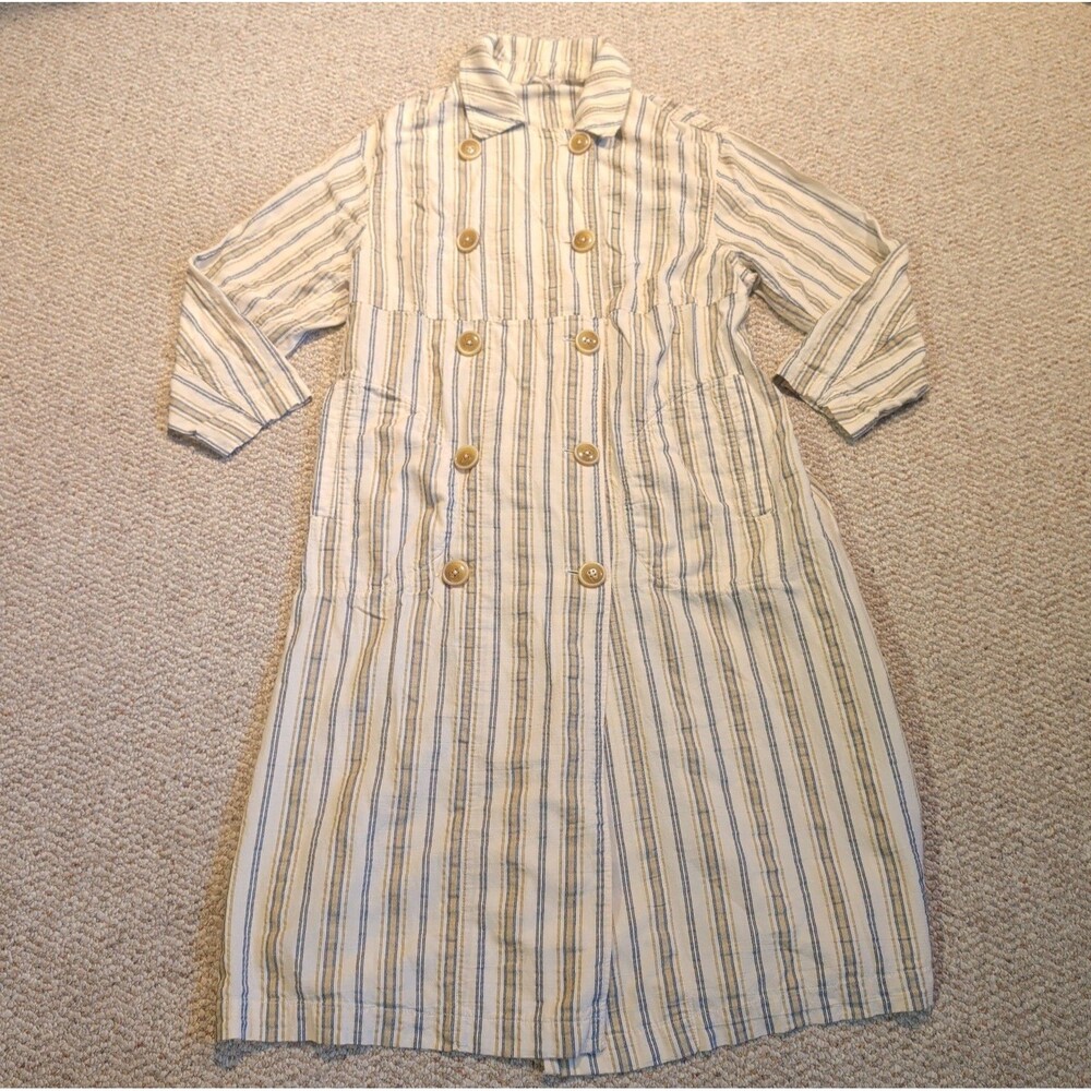 Free People Sweet Melody Trench Coat Jacket Womens S Neutral Stripe Oversized